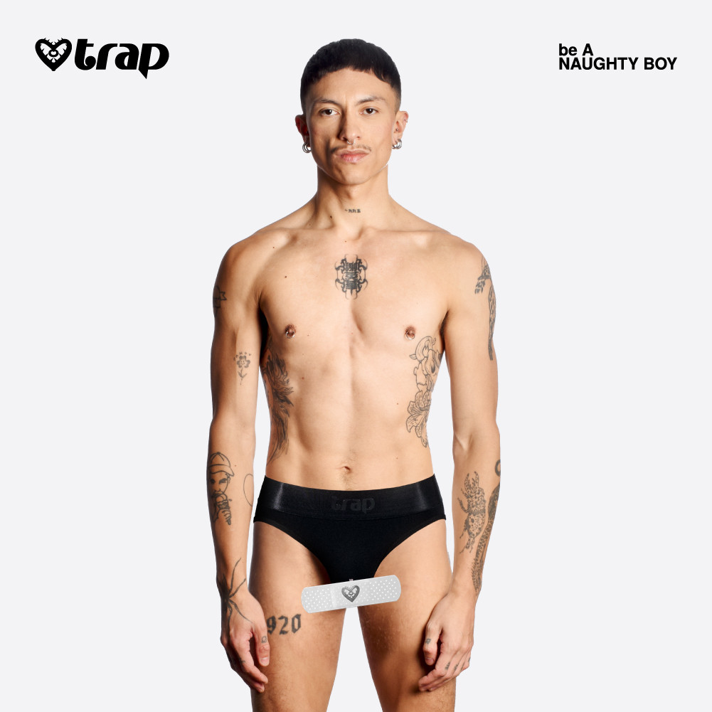 Trap「悄悄话」系列男式日常内衣低腰棉质印花三角内裤-神秘黑