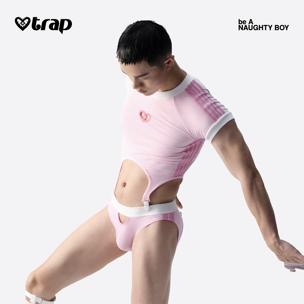 Trap「美少臀战士」男式二次元酷儿性感运动紧身连体套装--boy粉