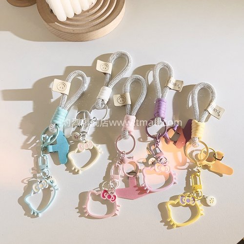 网红动漫卡通立体镂空KT猫手机挂件结实耐用手提防丢手机链短款挂绳多功能ccd相机挂链可爱萌趣女款便携挂件
