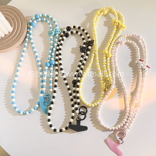 动漫卡通KT猫珠珠斜跨长绳适用于手机壳DIY超萌可爱女款户外结实耐用包包挂链ccd相机侧身背带便携挂脖绳链条