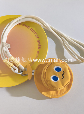 可爱立体黄色表情帽子包手机壳斜跨尼龙长绳DIY收纳钥匙扣耳机套零钱袋ccd相机侧背挂链户外便携挂脖网红女款