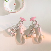 韩风少女心ins哑银五角星粉毛球链通用挂件手机挂绳汽车钥匙扣挂饰白钻手机链结实耐用ccd耳机套便携挂链装 饰