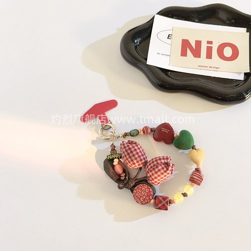 原创设计混搭彩色串珠手链手机壳挂件短款腕带手工挂绳包包挂饰手机链秋冬复古女款汽车钥匙扣ccd便携手环B97