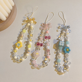 卡片挂件防丢绳便携手腕带少女心 彩色串珠手链适用于手机壳挂饰防摔创意珠珠手环温柔女款 小众个性 DIY新中式