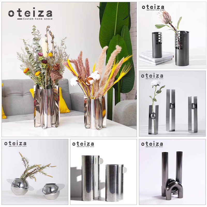 Oteiza新品简约现代金属花器摆件样板房饰品客厅创意大落地花盆