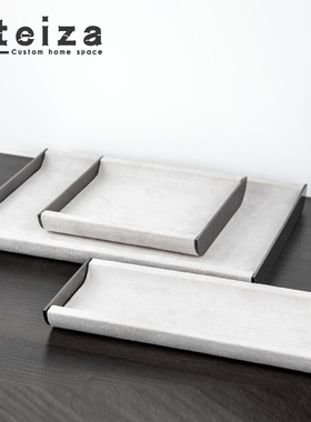 Oteiza现代简约金属皮革木托盘客厅咖啡桌装饰品样板间销售部装饰