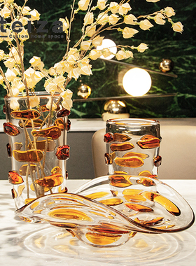 Oteiza简约现代橙色斑点玻璃花器售楼处样板间酒店展厅电视柜摆件