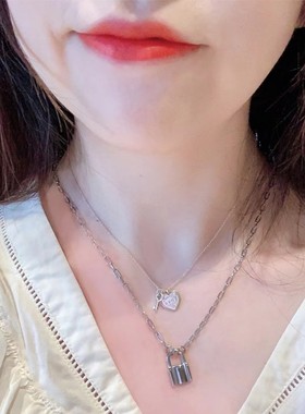 轻奢ins风新款精致银色锁头吊坠