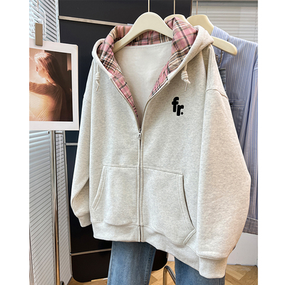 拉链开衫灰色卫衣女春秋