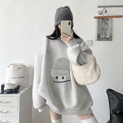 白灰色圆领卫衣女2025新