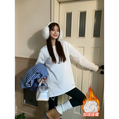 外穿白色加绒加厚保暖打
