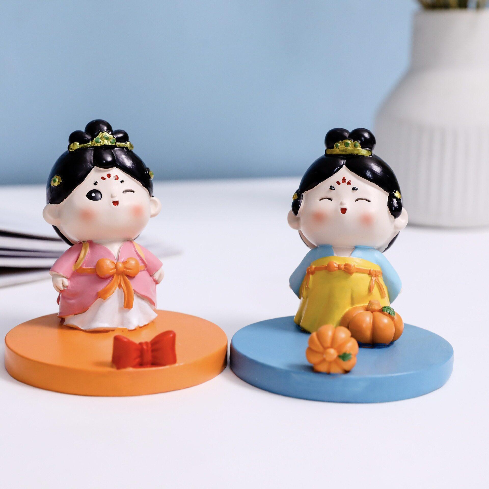 唐仕女机座意可爱卡手创机支架少女心树脂工艺通品唐仕女系摆手件