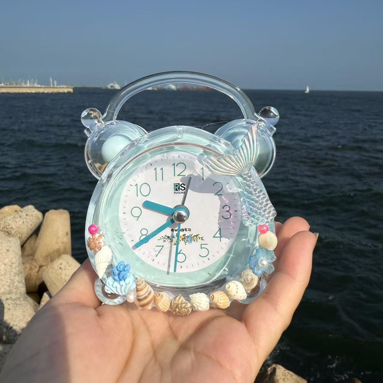 包天然贝壳海螺床表工艺品闹钟邮起时钟饰品创意摆件装度假礼品.