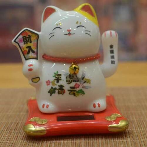 店乐开喵招猫财车载太阳能DC W620-摇手汽车内饰铺业礼品陶瓷自动