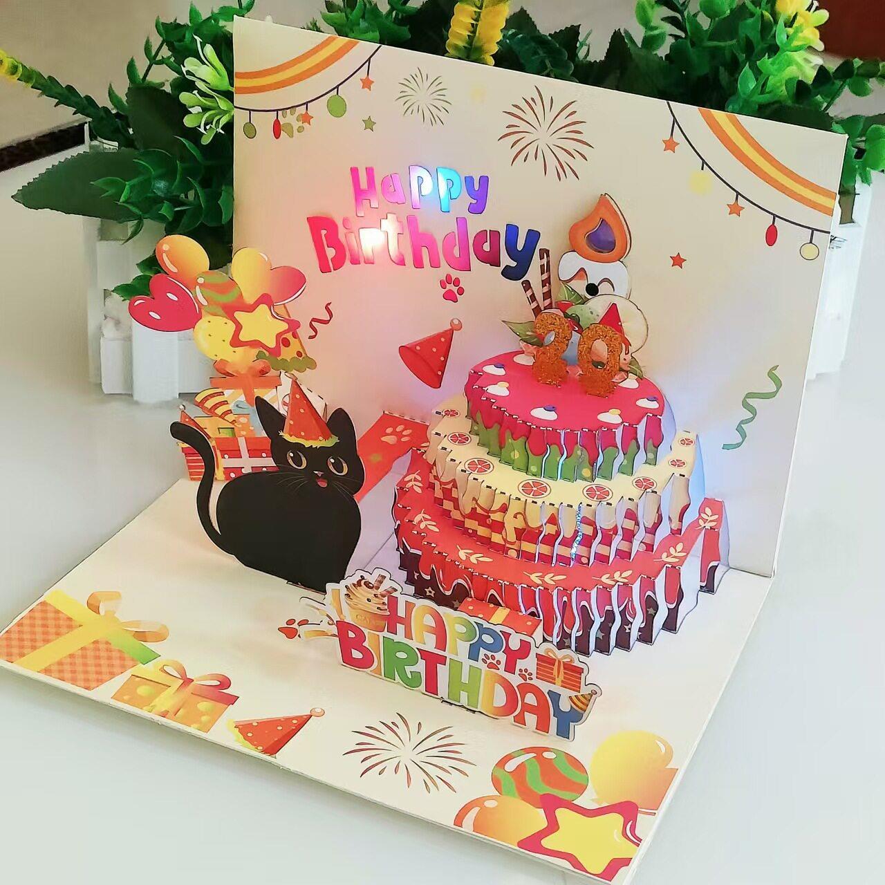 22544482307年新款猫小生日音乐灯光贺立体卡3d立体贺卡0生日蛋糕