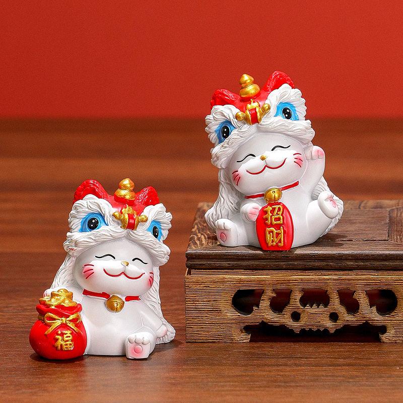 国潮醒新狮招猫玄关家居摆件可爱小财猫桌面装饰品迁居开业乔礼品