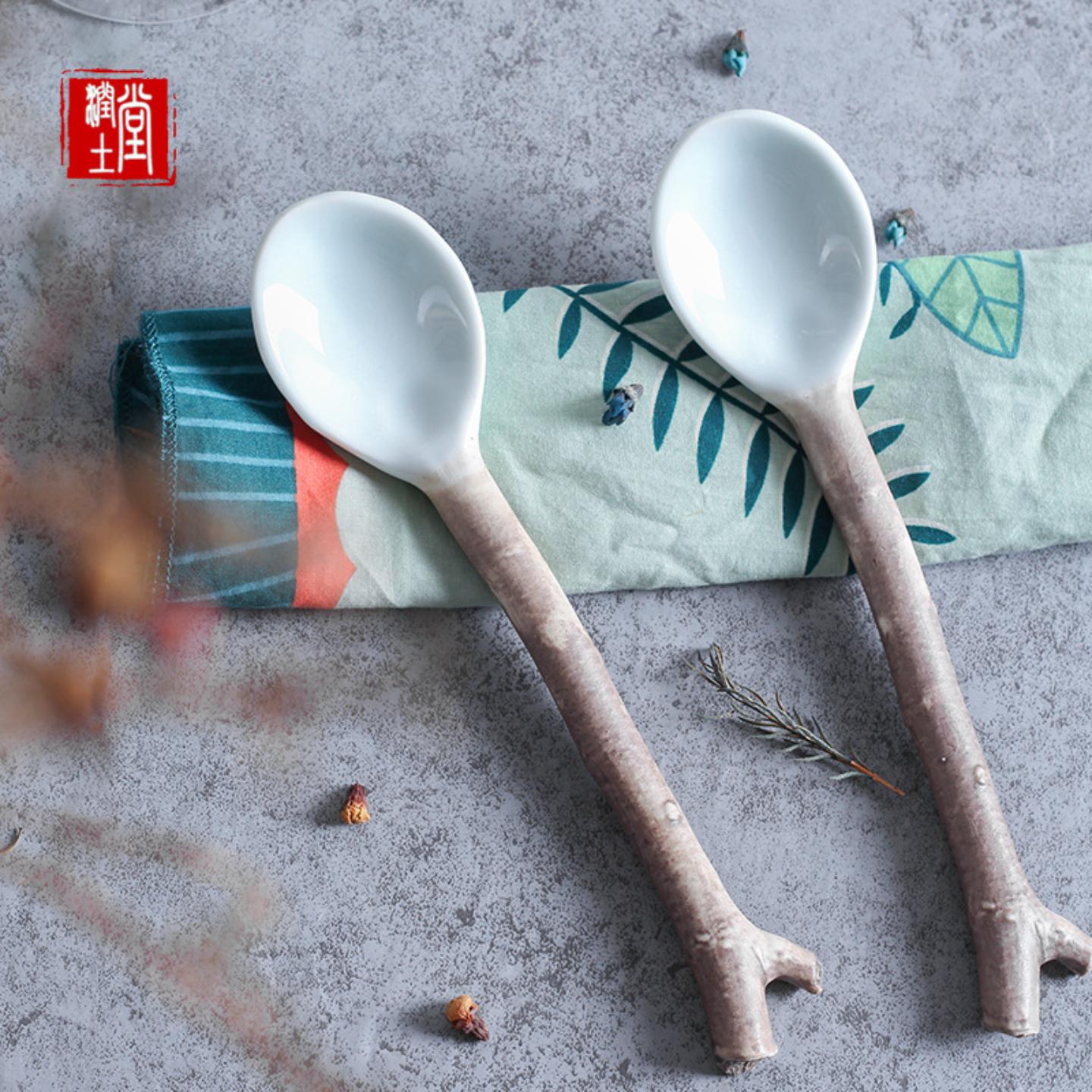 陶瓷勺景德镇创意仿树皮调羹