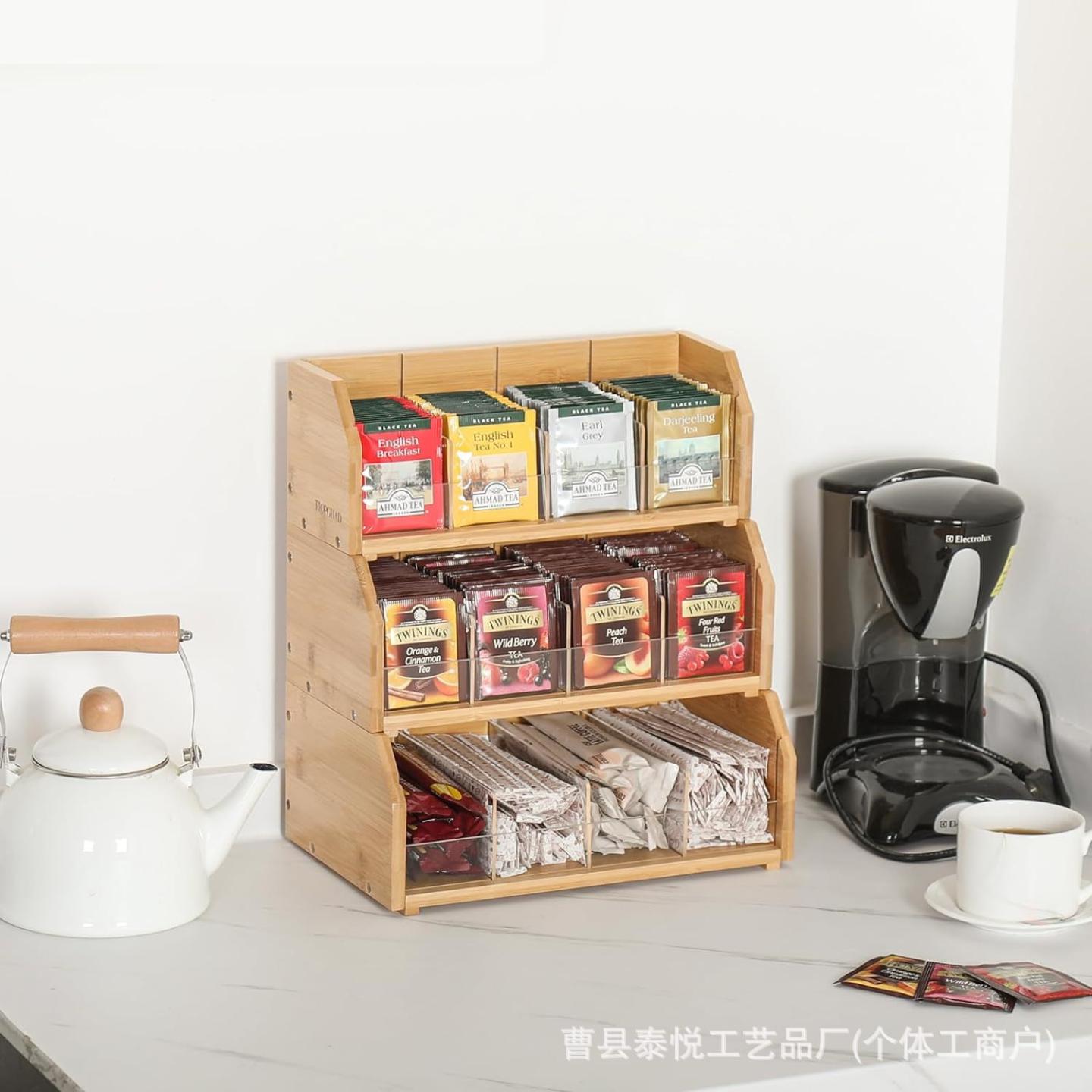竹制茶包收纳盒三层咖啡包置物架