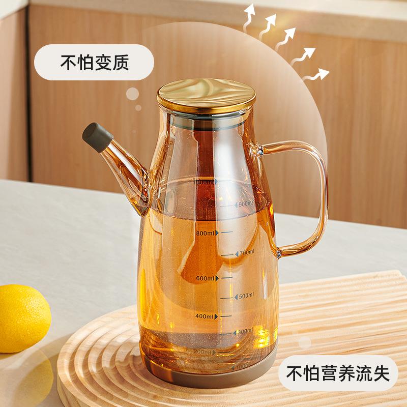 防厨房01用大容量油瓶酱油醋调料瓶装油壶高硼家硅玻璃油壶漏油瓶