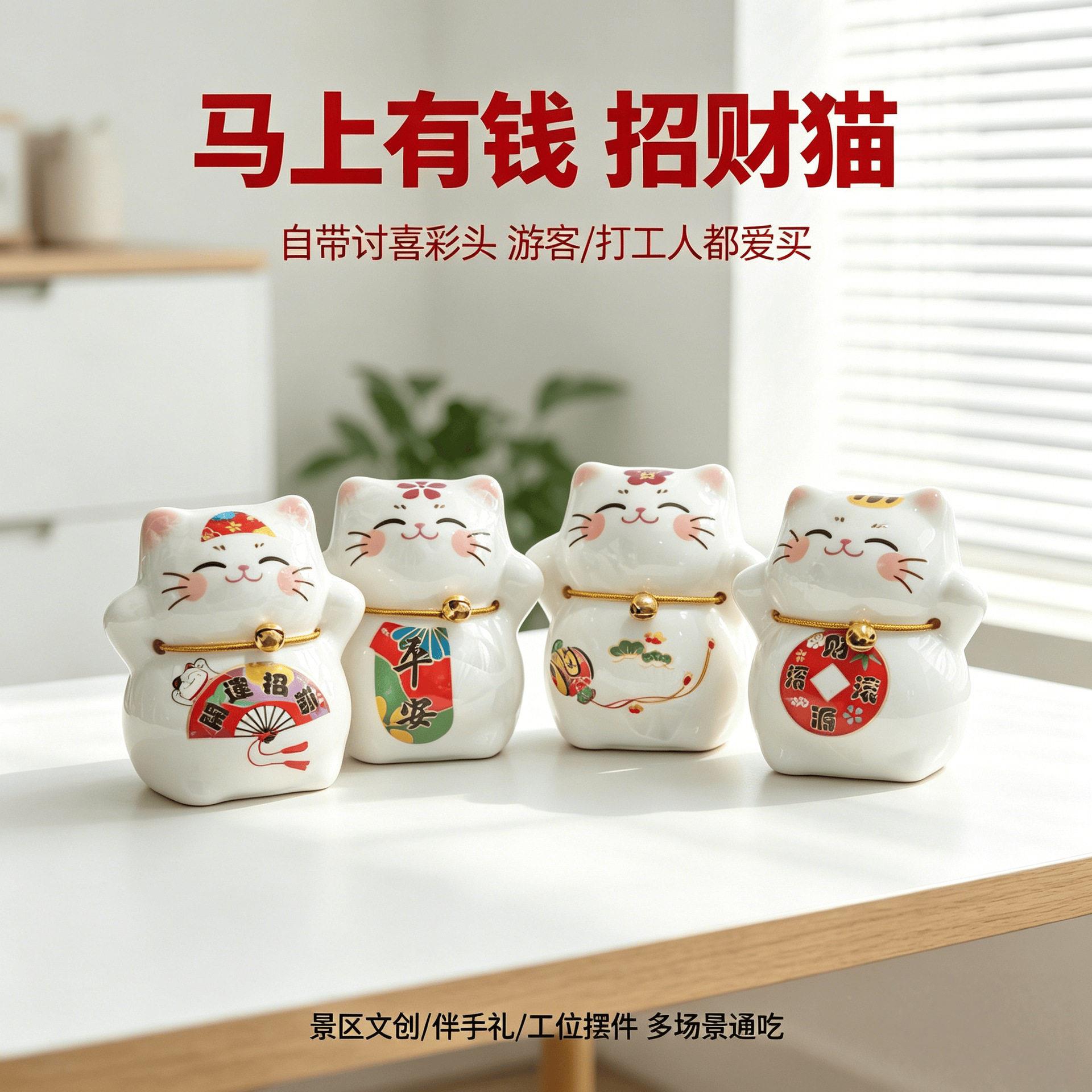 瓷小摆件招财猫车陶内摆471件转转猫财汽车内饰小品小号迷你招猫