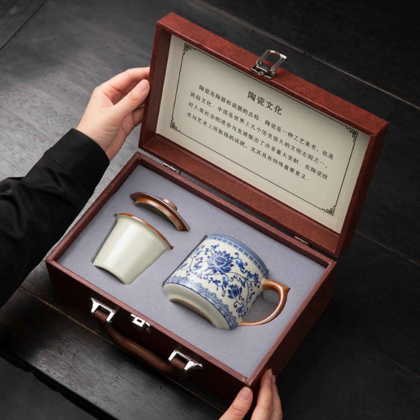 过滤水杯汝窑茶杯带盖马克杯中式