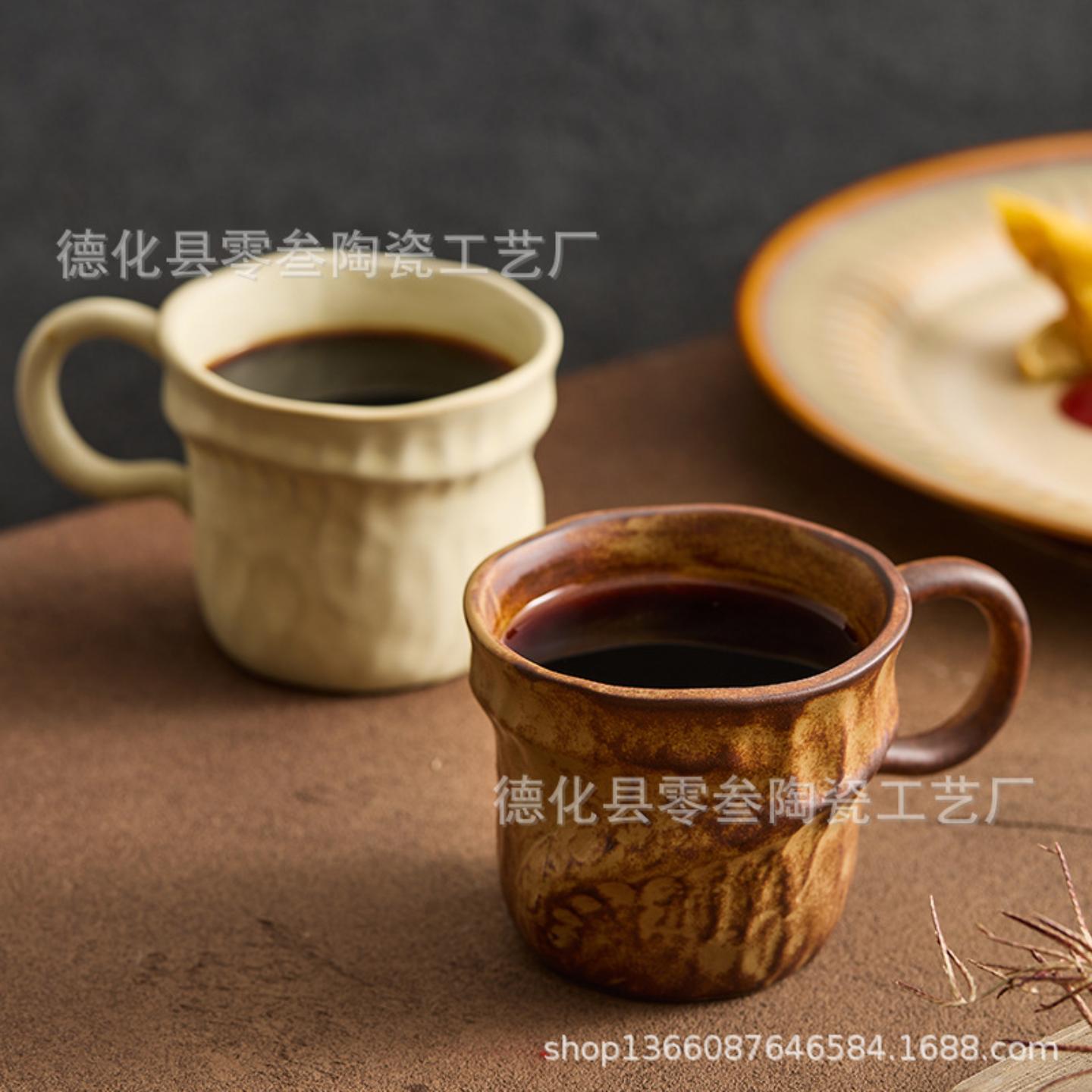 日式粗陶复古异形咖啡杯手作情侣