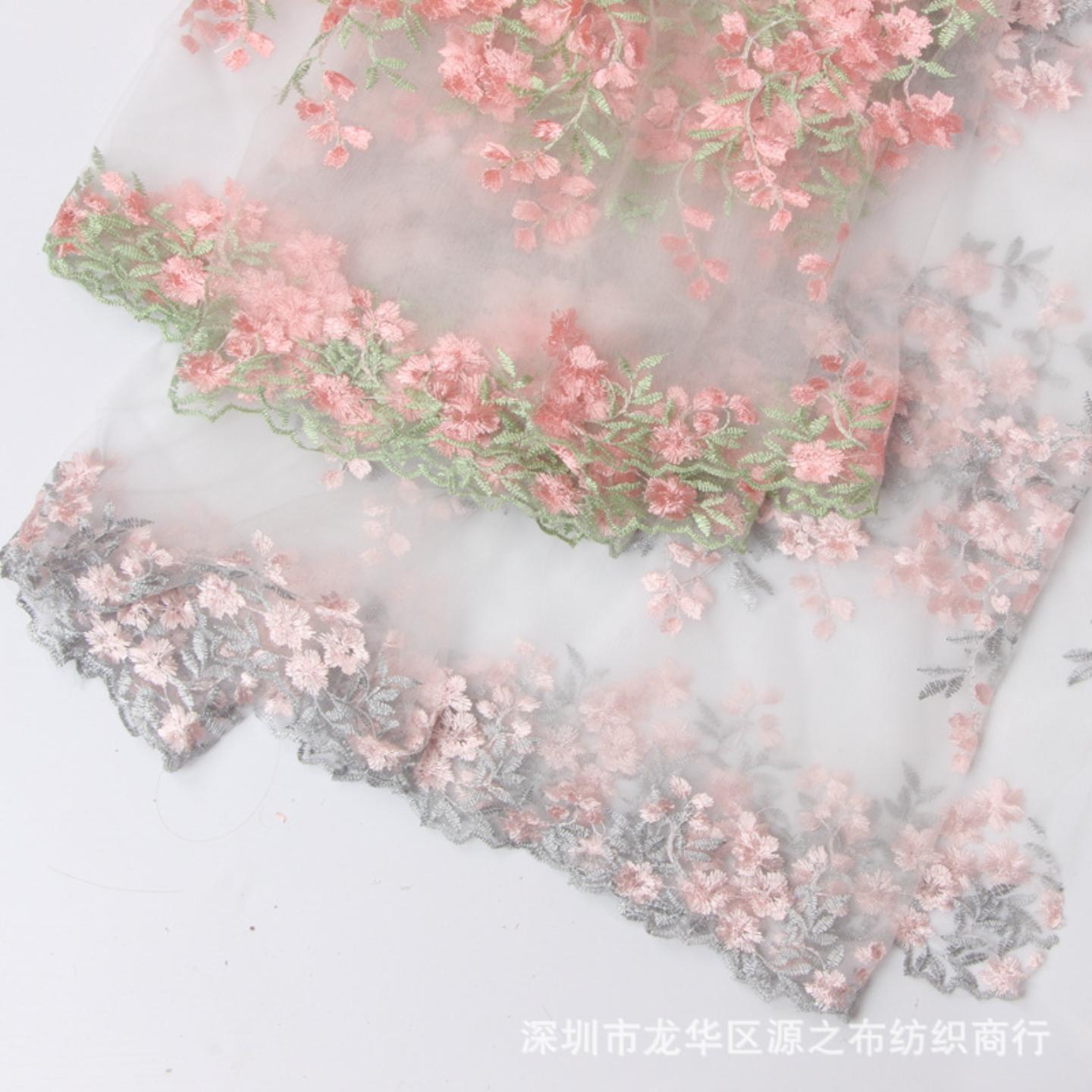 拼色花卉刺绣花朵软网纱水溶绣花