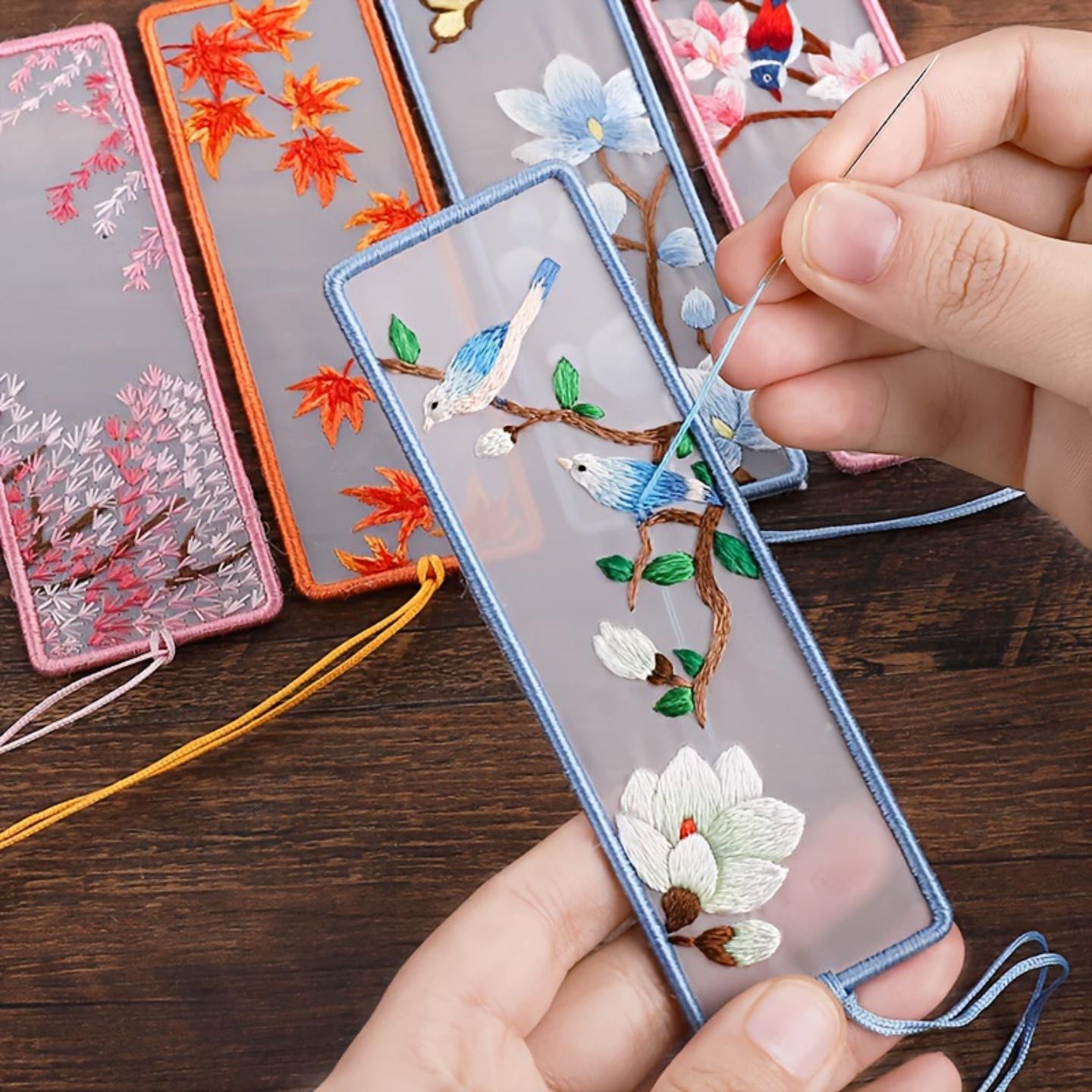 花鸟刺绣手工diy苏绣书签材料包