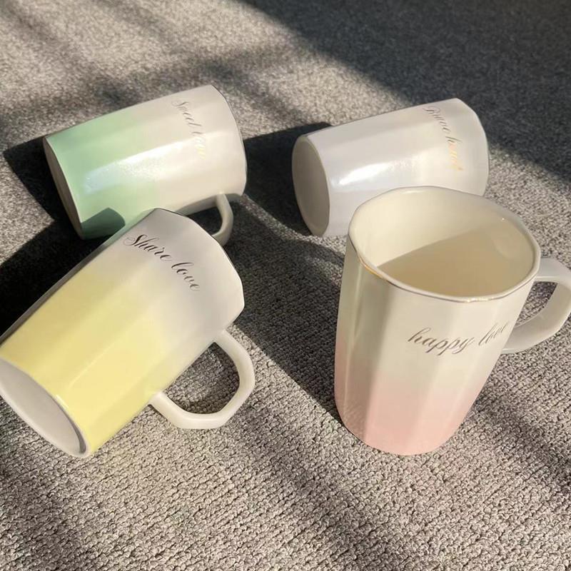 颜值喝水杯北多边渐变欧ins金厂边马克杯大容量情侣水陶杯家骨瓷