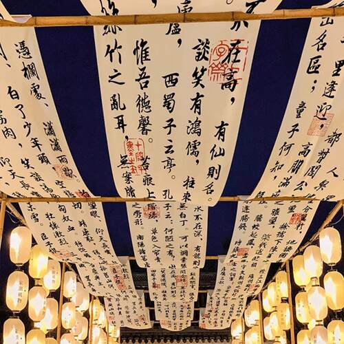 室内天幕吊顶挂布新款书法装饰