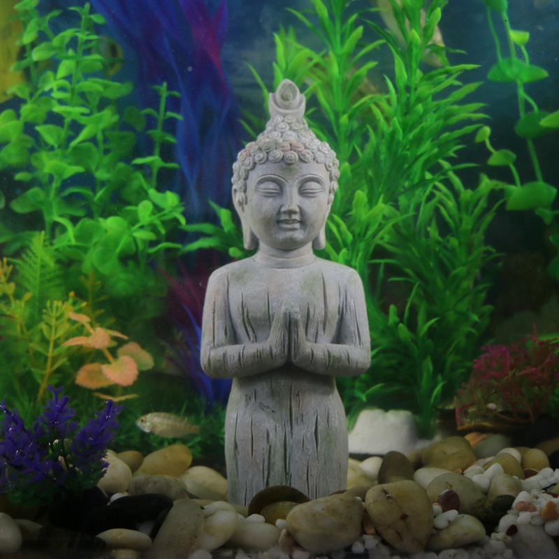 件鱼缸水族造景佛像摆如来假禅山流水配件水1111陆缸缸龟陶瓷缸意