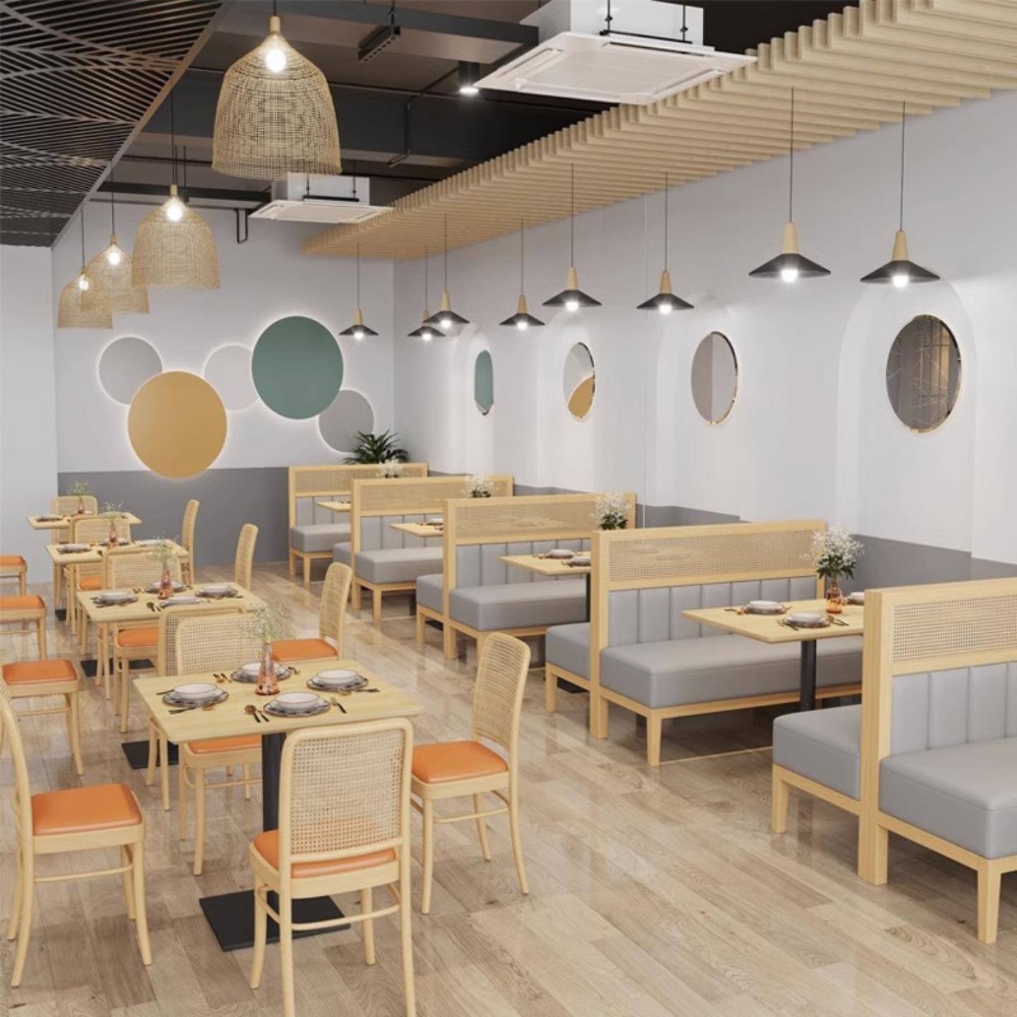 主题餐厅卡座沙发靠墙餐饮商用料理店火锅奶茶咖啡厅桌椅组合藤椅