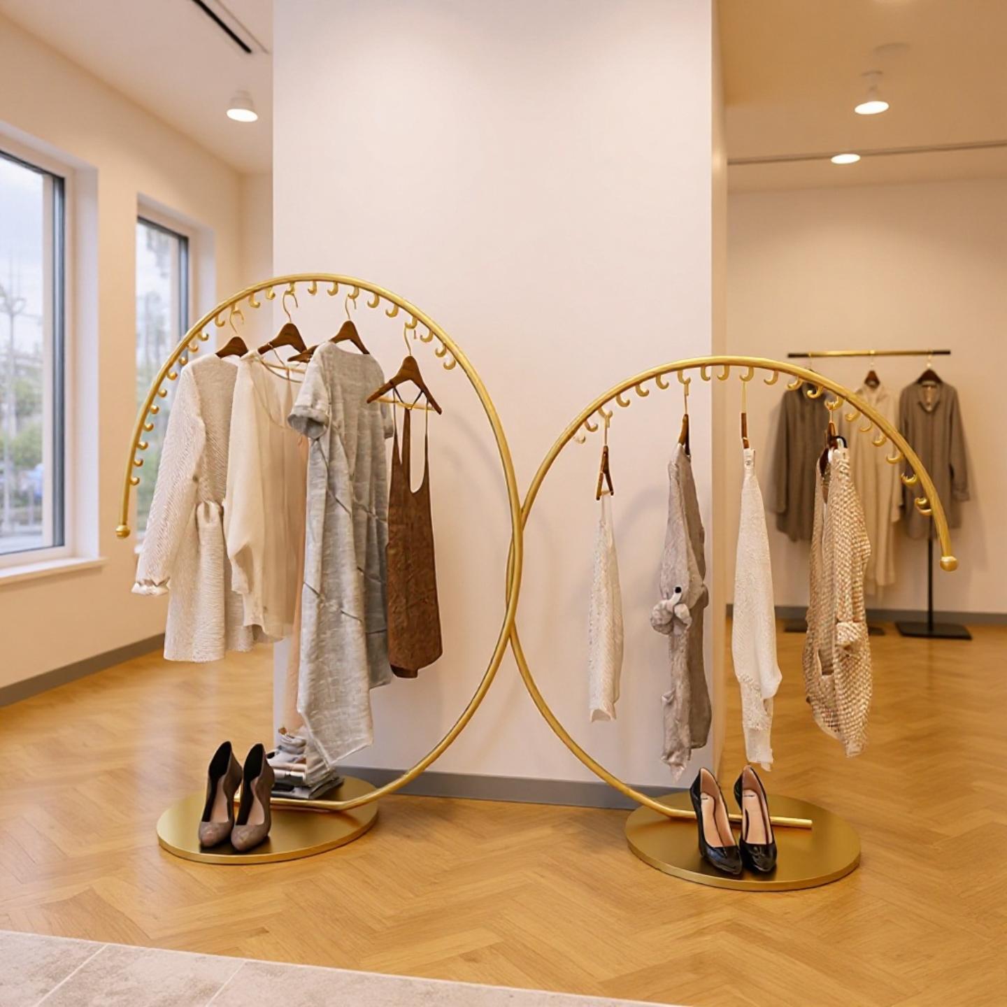 服装店中岛展示架圆形童装店弧形架女装简约货架陈列落地式挂衣架