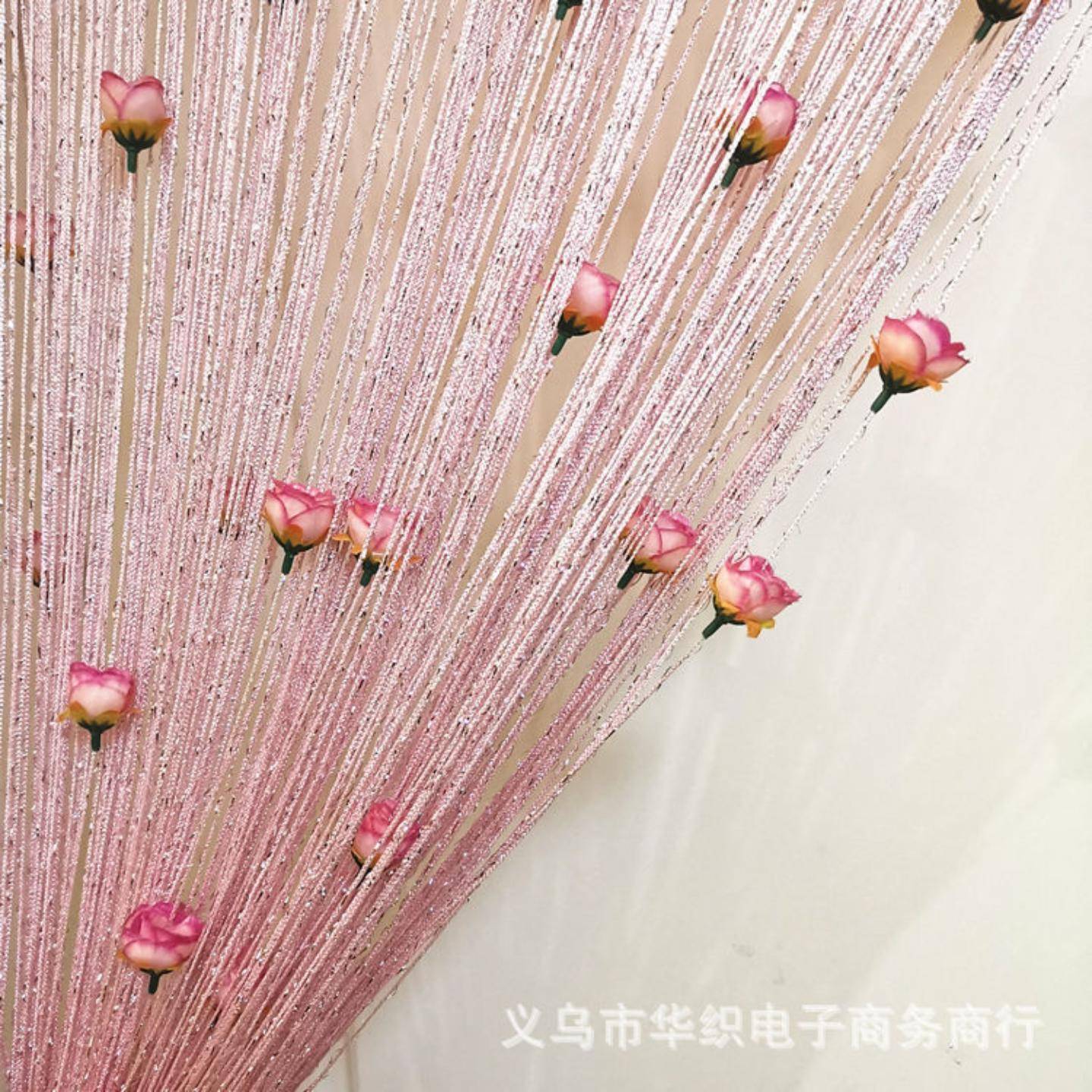 外贸玫瑰花线帘1*2银丝穿花窗帘