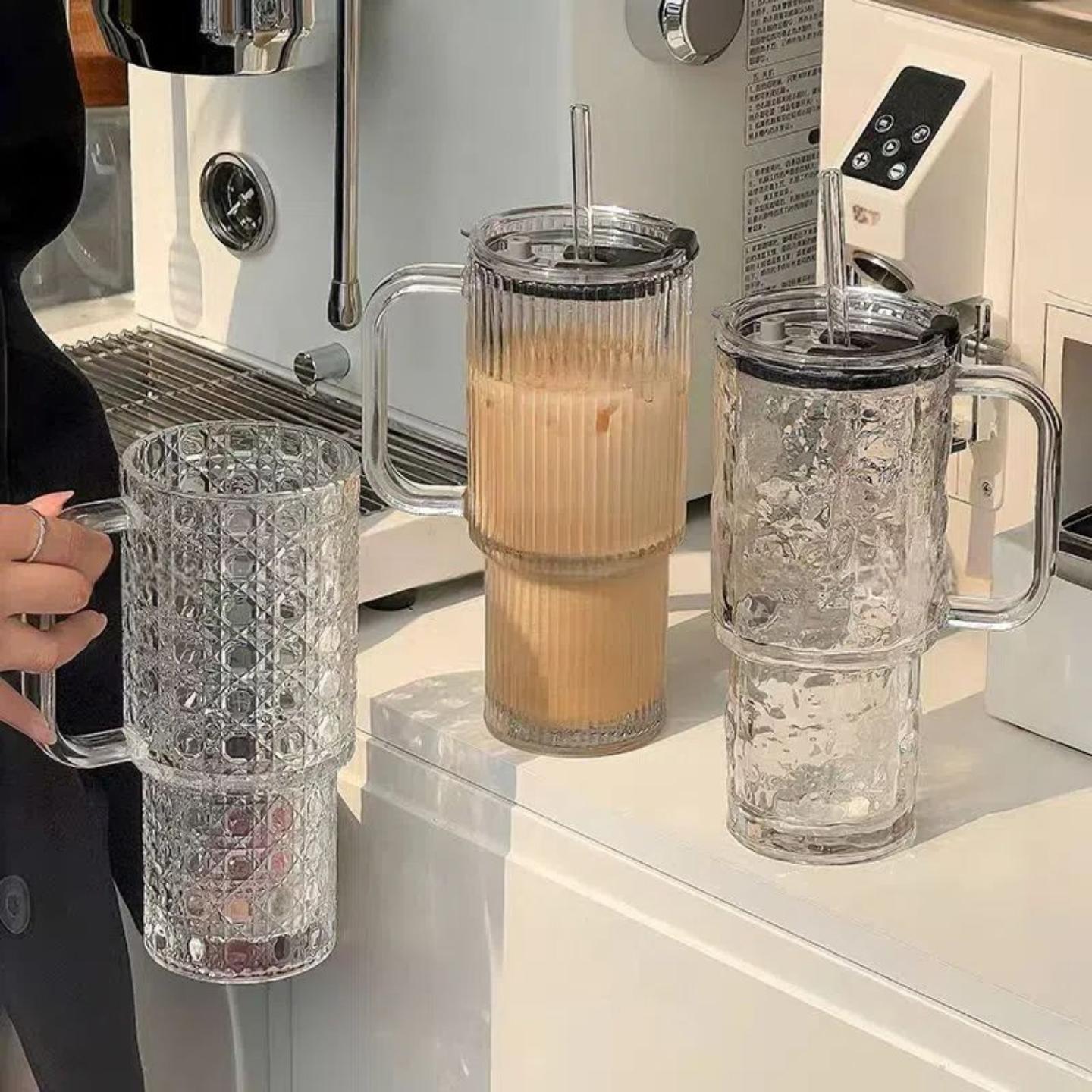 包邮大容量吸管水杯高级感竖条纹