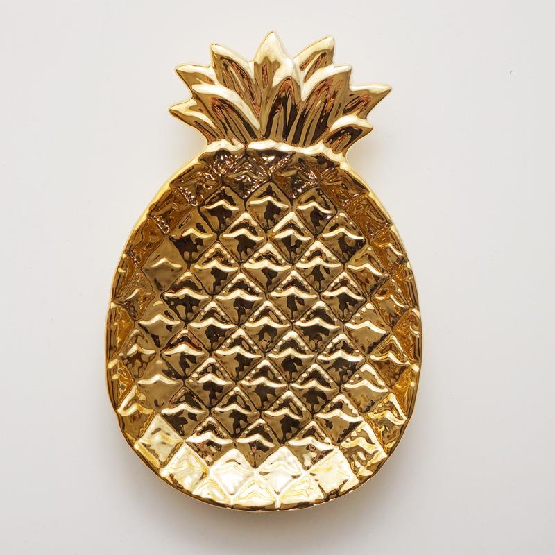 北欧现SJ3175菠萝盘金首菠萝创托摆件饰品色收纳盘桌面装饰品意陶