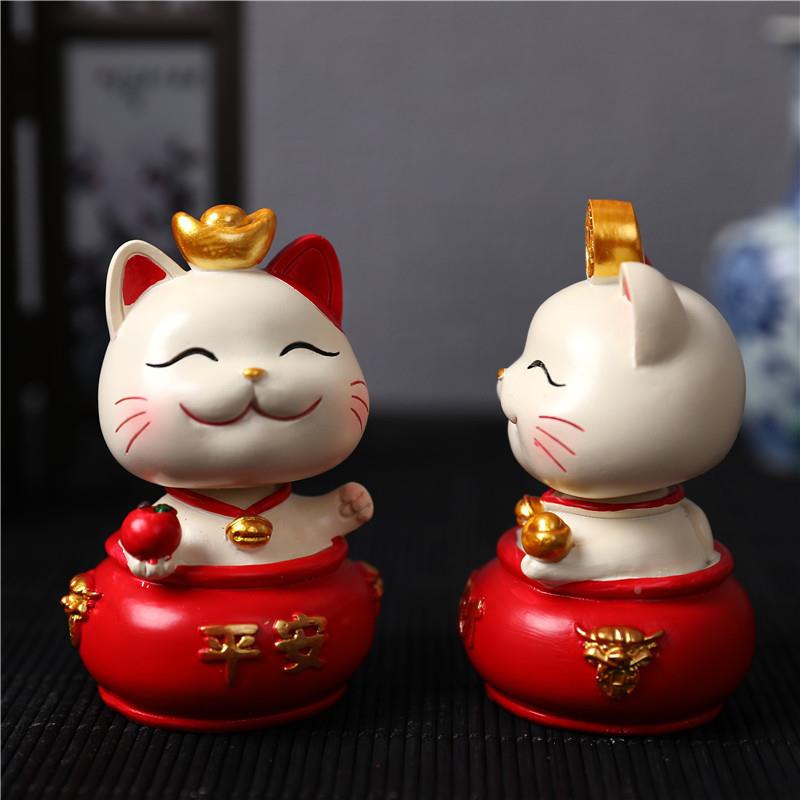 招财饰猫日蛋烘焙生装汽车摆件树脂工艺糕品家居车招财猫载可爱公
