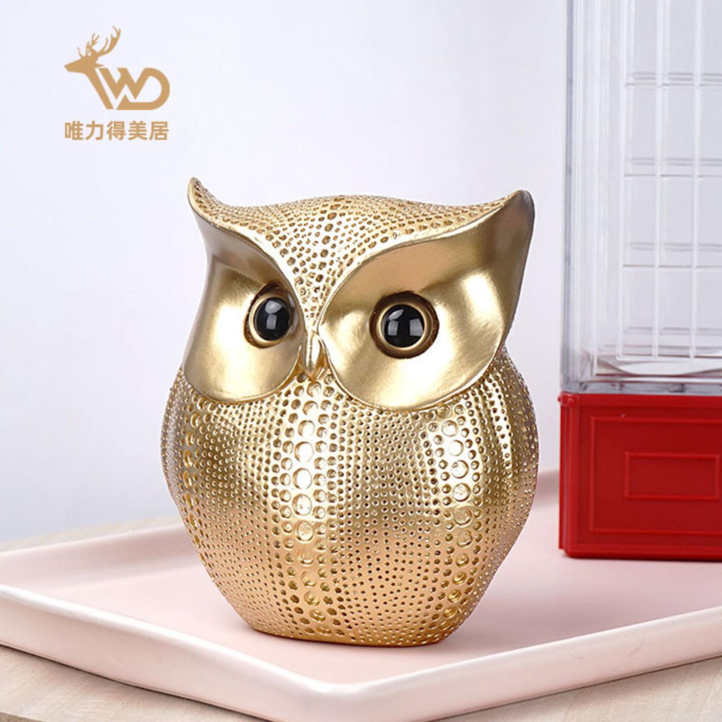 创意金色猫头鹰摆件现代简约