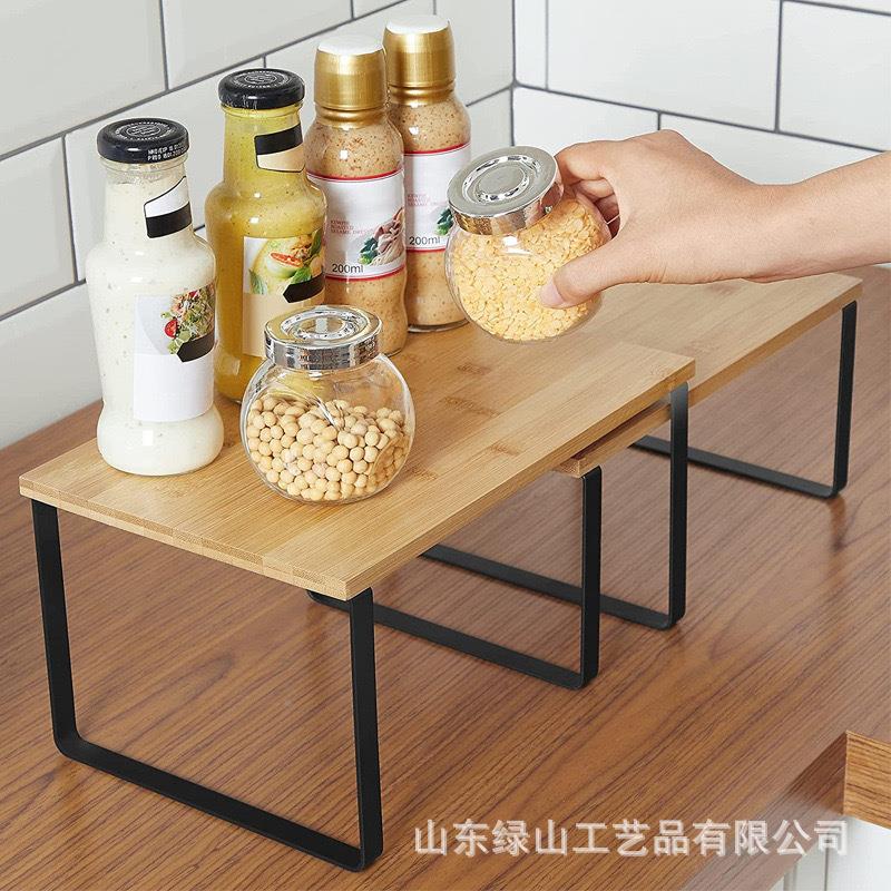 房铁艺调置物架味整品置厨物架两层可叠加碗盘收谷纳架木质物储物