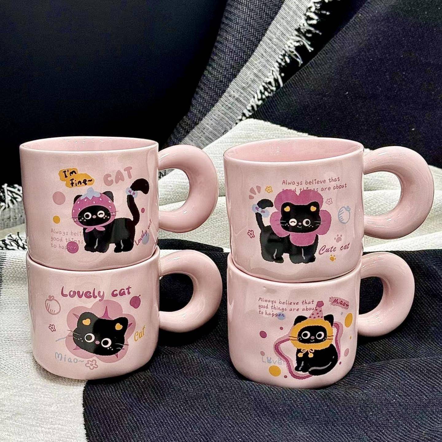 卡通猫咪陶瓷马克杯情侣水杯高