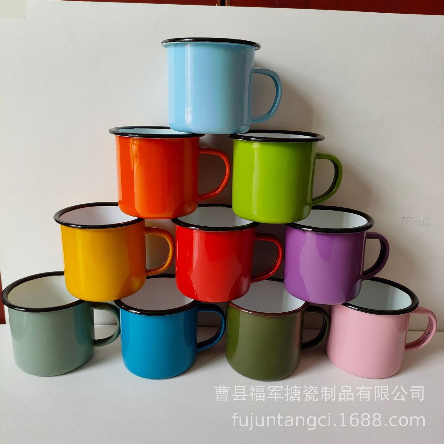 彩色加厚怀旧搪瓷杯水杯卷边