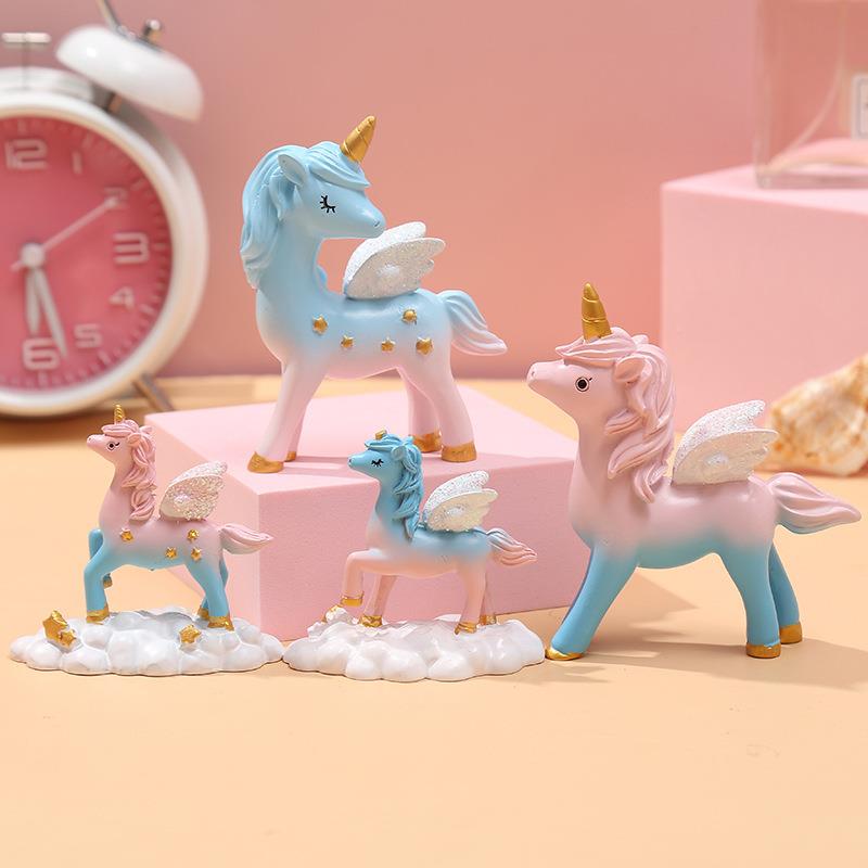 摆创意独角兽件儿童件房装饰摆件生日蛋糕焙350摆创烘意树脂工艺