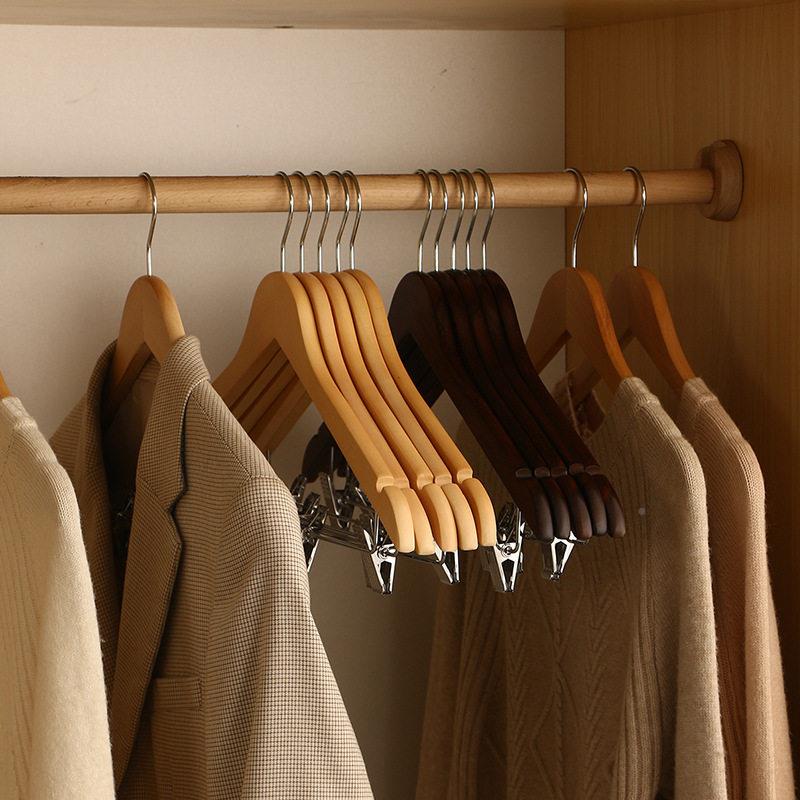 实木衣佐致(收架家用防衣滑无痕挂酒带夹子木质店服架衣套装一体