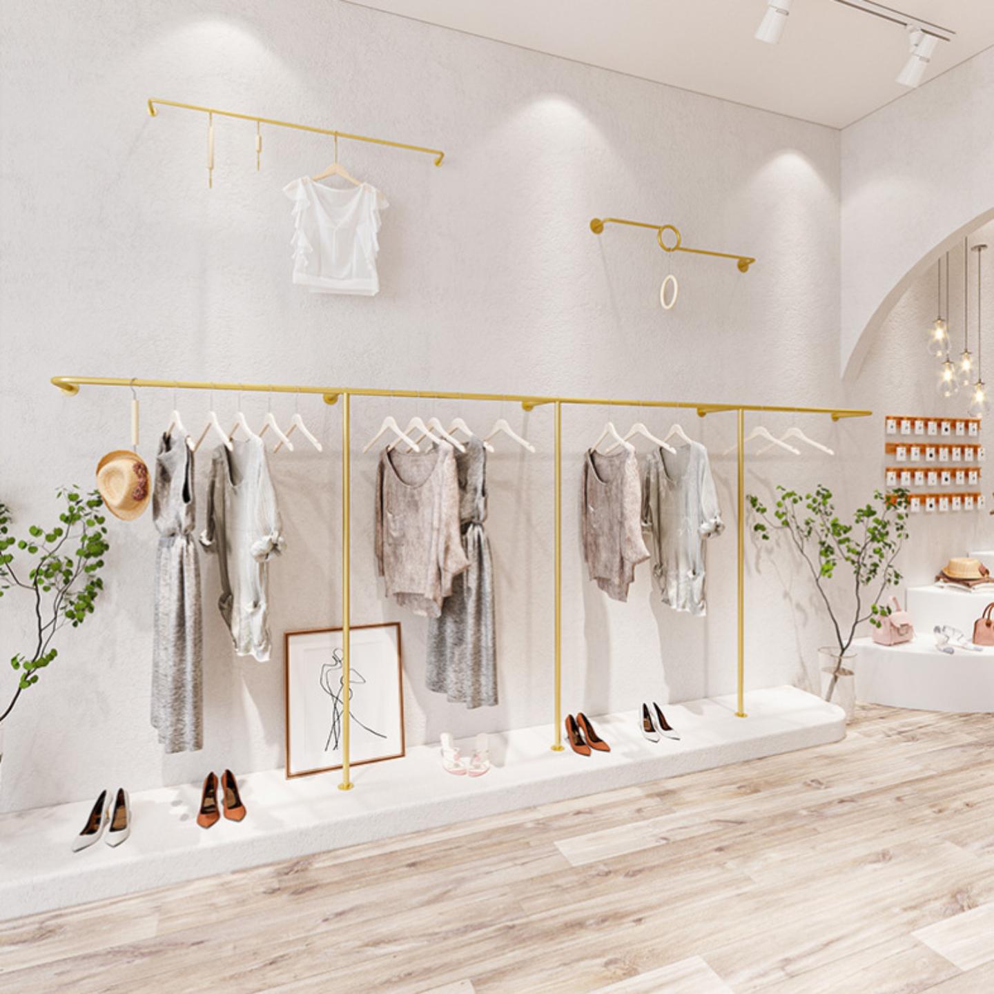 服装店展示架简约金色上墙挂衣架