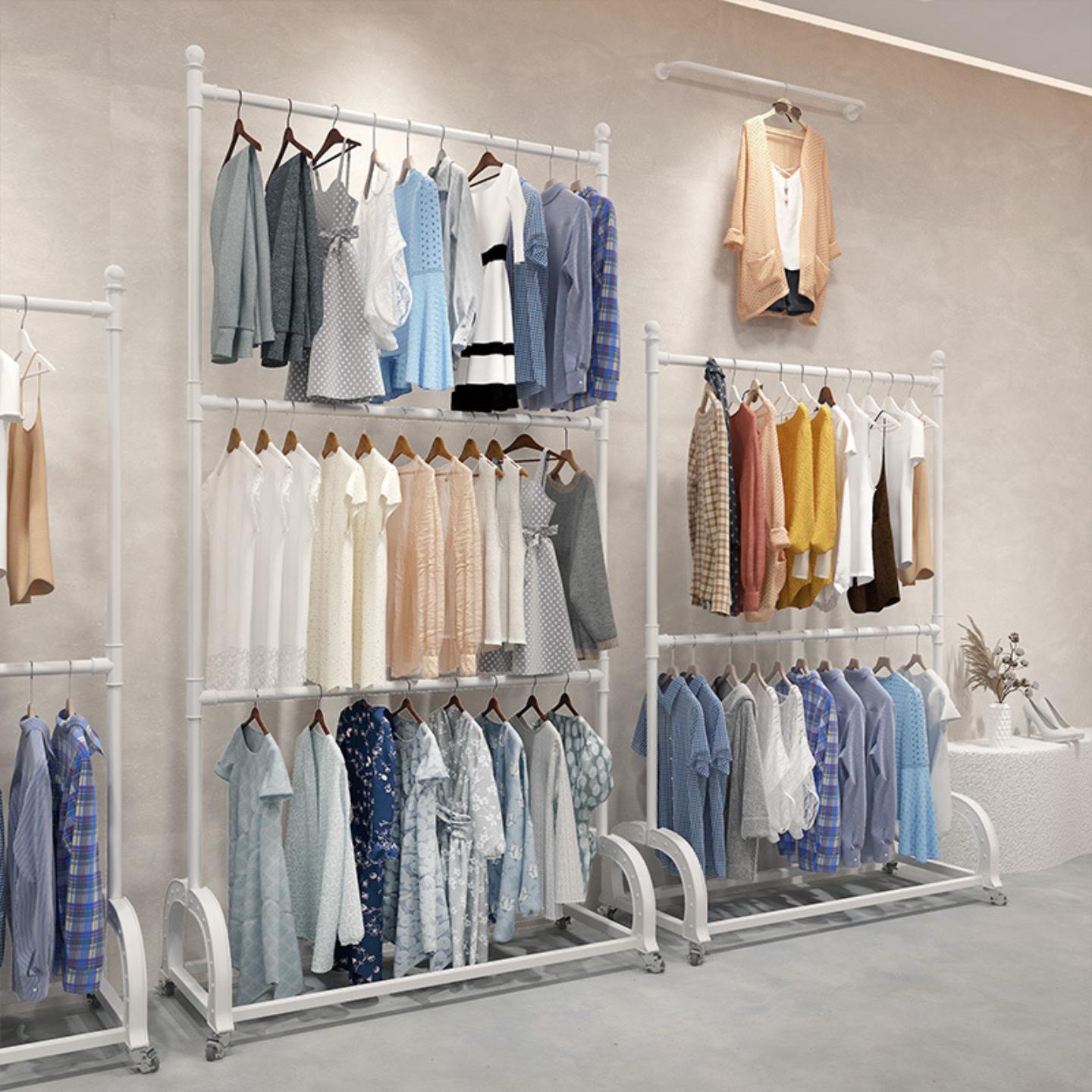 服装店三层衣架展示架双杆童装男