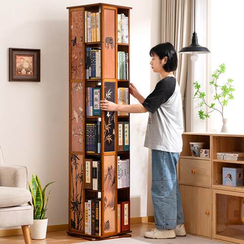 中古风客厅旋转书架简易书柜落地
