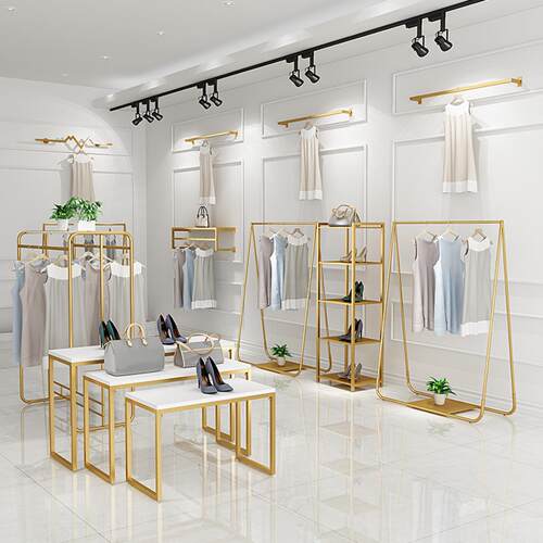 北欧金色服装店展示架上墙落地式