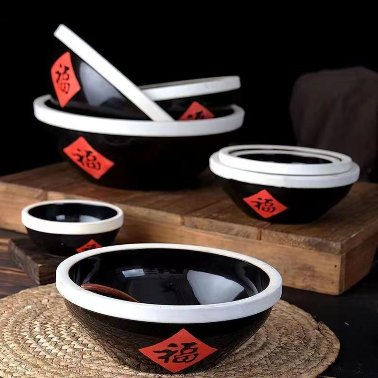 老式土陶碗福碗复古陶瓷吃饭碗