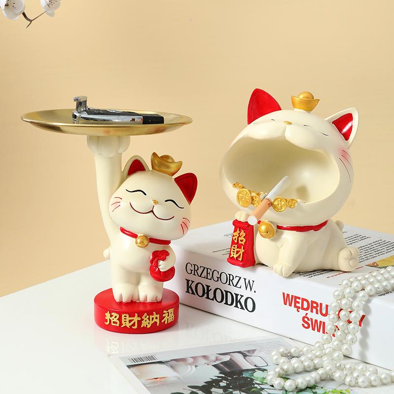 创意轻奢迁招盘财猫托收纳烟摆灰缸手机支架家用客厅办公乔礼品件