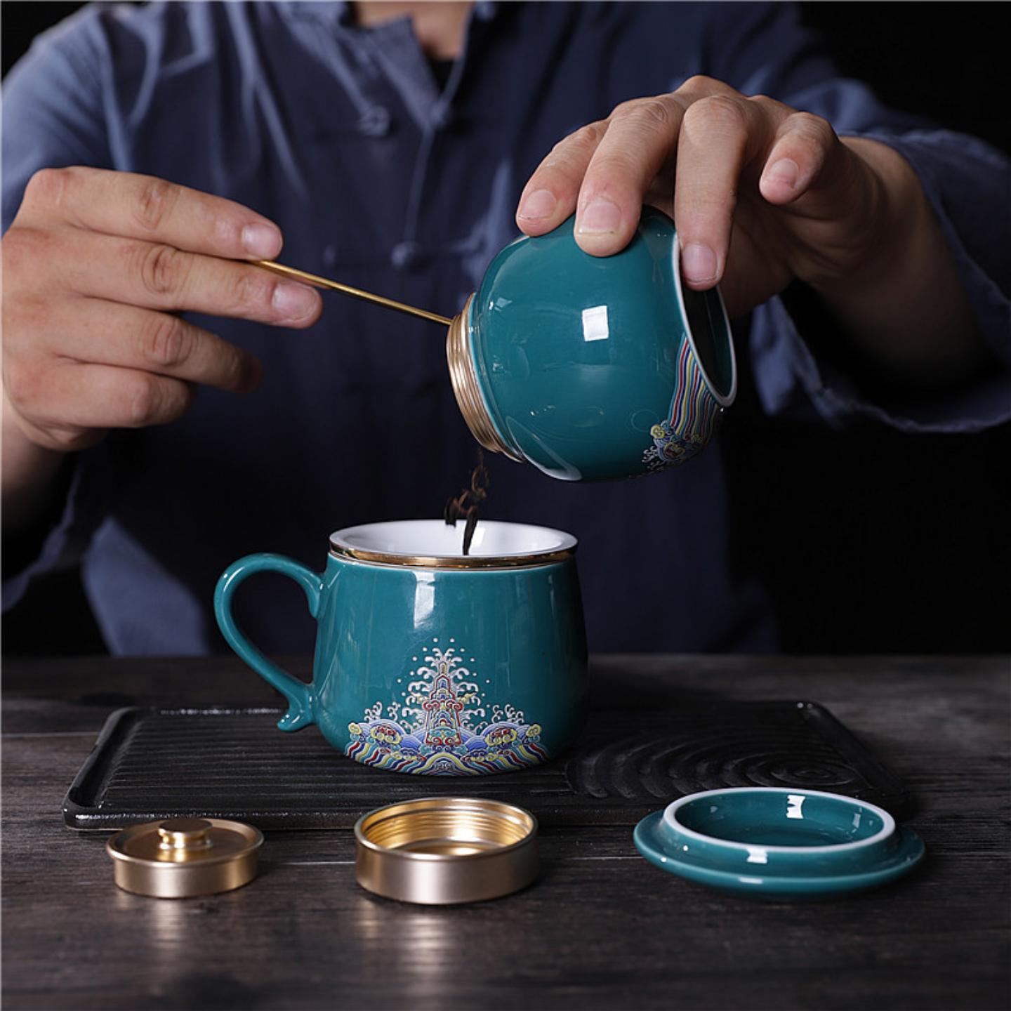 益兹陶瓷商务水杯茶具套装茶杯带